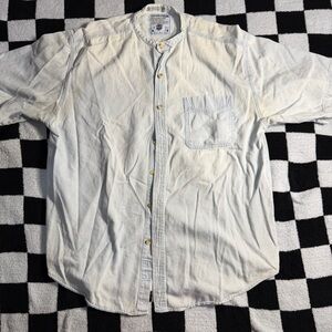 Coliseum Blues Band Collar Button-Up Shirt White Cotton Short Sleeve L